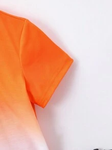 SHEIN Bộ thời trang bé trai Lá thư Ombre Giải trí - trái cam - Xem 4
