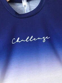 SHEIN 小男童字母圖案漸層T恤和短褲 - 藍白色 - 查看 3