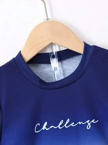 SHEIN 小男童字母圖案漸層T恤和短褲 - 藍白色 - 查看 4