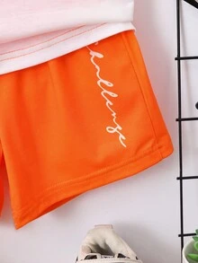 SHEIN Bộ thời trang bé trai Lá thư Ombre Giải trí - trái cam - Xem 6
