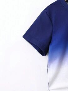 SHEIN 小男童字母圖案漸層T恤和短褲 - 藍白色 - 查看 6