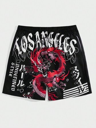 Anime بنطلون قصير تنين & بطباعة أحرف للشباب