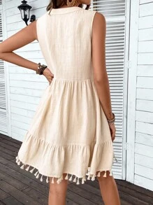 SHEIN VCAY 流蘇邊荷葉邊娃娃裙 - 杏色 - 查看 2