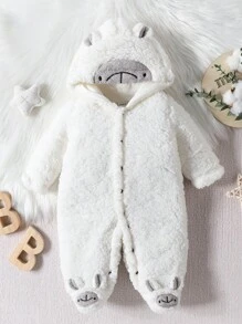 Đứa bé trai Thiết kế tai 3D Áo liền quần ngủ có chân - trắng - Xem 1
