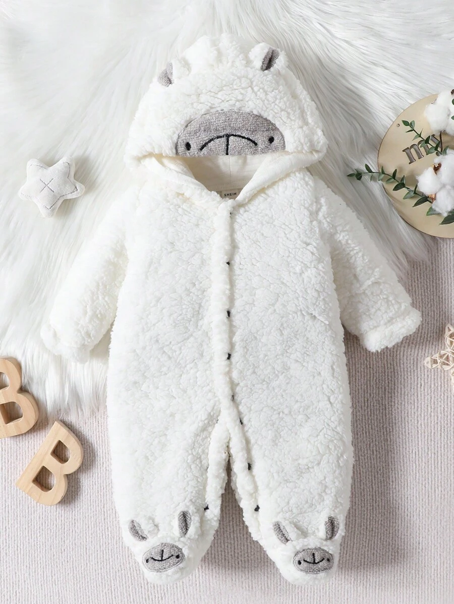 Đứa bé trai Thiết kế tai 3D Áo liền quần ngủ có chân - trắng - Xem 1
