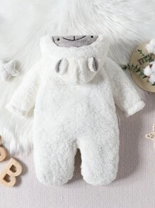Đứa bé trai Thiết kế tai 3D Áo liền quần ngủ có chân - trắng - Xem 2