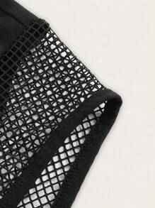 SHEIN ICON Black Solid Fishnet Insert Sexy Elastic Waist Shorts - Black - View 6