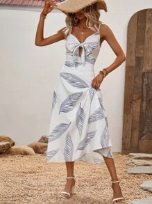 SHEIN VCAY Đầm Cắt ra Thắt nút Thắt nơ trước Nhiệt đới Boho - trắng - Xem 4