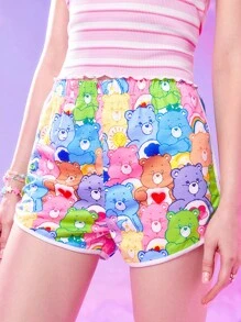 ROMWE X Care Bears Quần đùi nữ Tương phản ràng buộc Hoạt hình Tất cả trên in Giải trí - Nhiều màu - Xem 1
