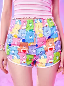 ROMWE X Care Bears Quần đùi nữ Tương phản ràng buộc Hoạt hình Tất cả trên in Giải trí - Nhiều màu - Xem 3