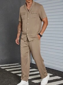 Manfinity 男士翻蓋口袋襯衫和褲子 - 卡其色 - 查看 6