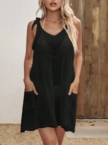 EMERY ROSE Solid Sheer Cover Up Dress - Black - View 1