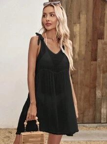 EMERY ROSE Solid Sheer Cover Up Dress - Black - View 4