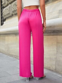 EURMUSE Solid Plisse Wide Leg Pants - Hồng - Xem 2