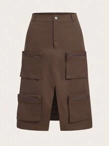 SHEINNeu 翻蓋口袋下擺開叉工裝裙