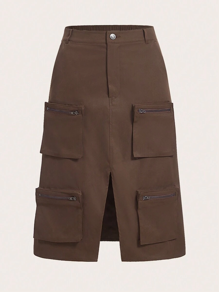 SHEINNeu 翻蓋口袋下擺開叉工裝裙