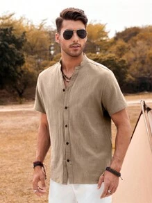 Manfinity Homme Men Solid Button Up Shirt - Khaki - View 4