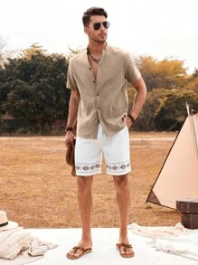 Manfinity Homme Men Solid Button Up Shirt - Khaki - View 5