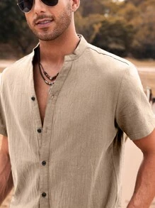 Manfinity Homme Men Solid Button Up Shirt - Khaki - View 6