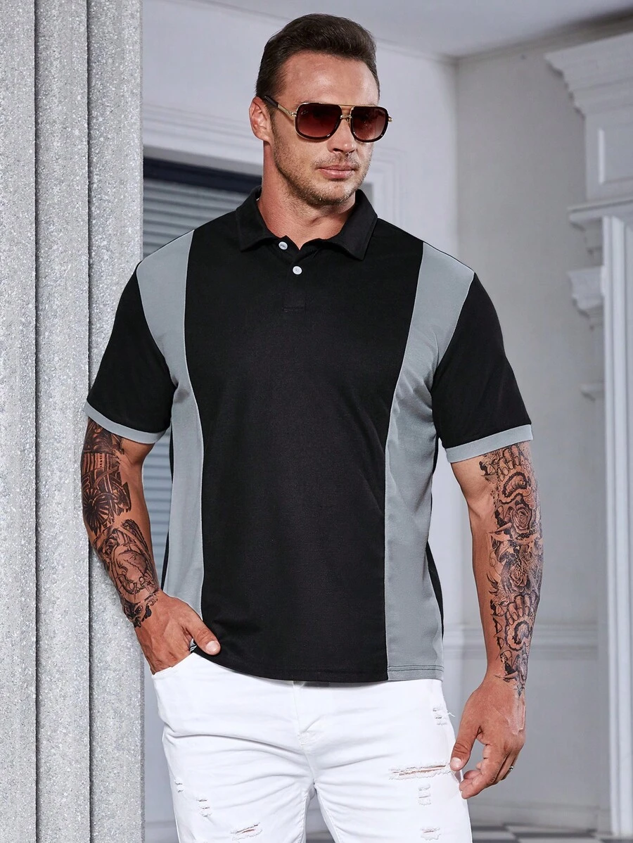 Manfinity Homme Men Colour Block Polo Shirt - Black - View 1