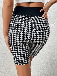 SHEIN Privé Houndstooth Print Button Detail Shorts - Black and White - View 6