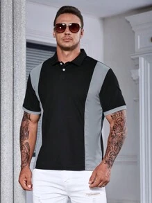 Manfinity Homme Men Colour Block Polo Shirt - Black - View 3