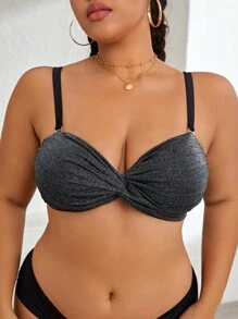 SHEIN Plus Twist Front Bikini Top - Black - View 3