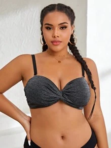 SHEIN Plus Twist Front Bikini Top - Black - View 2
