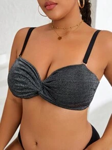 SHEIN Plus Twist Front Bikini Top - Black - View 5