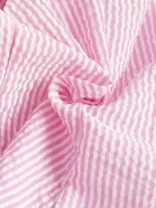COSMINA Striped Puff Sleeve Button Front Blouse
