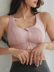 DAZY Zip Up Cut Out Back Sports Bra - Coral Pink - View 1