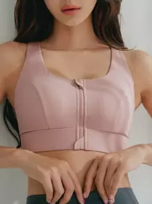 DAZY Zip Up Cut Out Back Sports Bra - Coral Pink - View 5