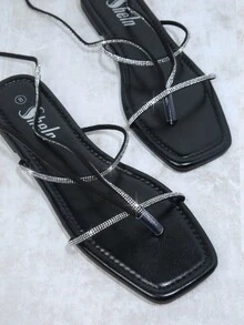 Đồ trang trí Rhinestone Dây chân Thiết kế Dép thông - màu đen - Xem 2
