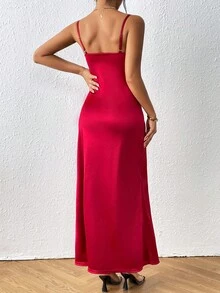 SHEIN Privé Đầm màu trơn Thanh lịch - Màu Hoa hồng đỏ - Xem 2