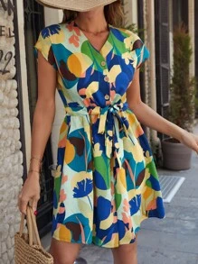 RueChic Floral Print Belted Dress - Multicolor - View 1