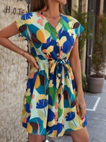 RueChic Floral Print Belted Dress - Multicolor - View 5