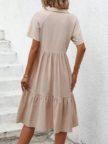 SHEIN VCAY Vestido smock unicolor bajo con fruncido - Albaricoque - Ver 4