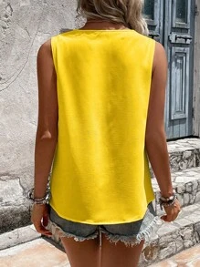 SHEIN VCAY Contrast Guipure Lace Sleeveless Blouse - Yellow - View 2