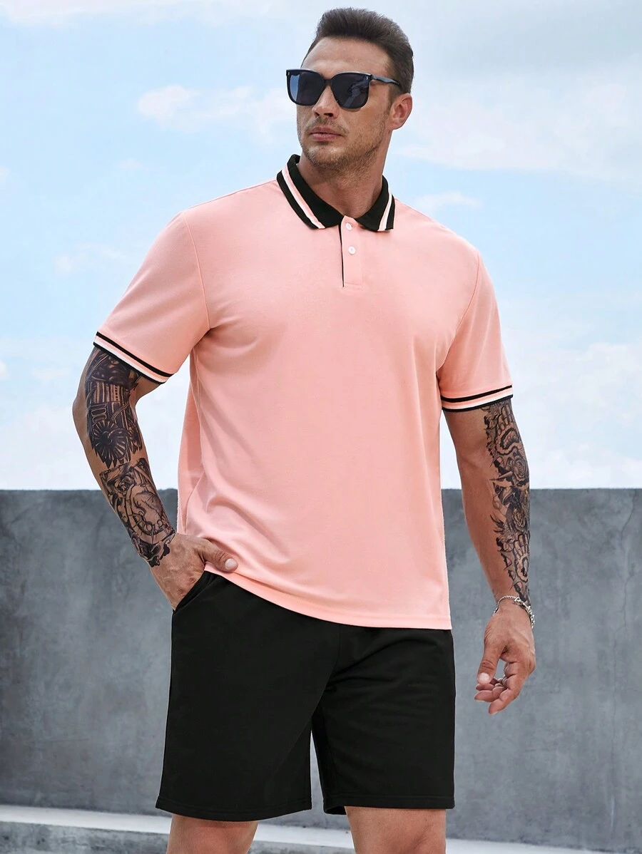 Manfinity Homme Đàn ông cộng Sọc trang trí Áo polo & Quần short - Nhiều màu - Xem 1