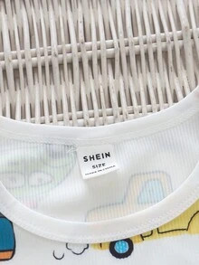 SHEIN 小男童卡通圖案背心上衣 - 白色 - 查看 3