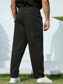 Manfinity Men Striped Print Slant Pocket Suit Trousers - Black - View 2