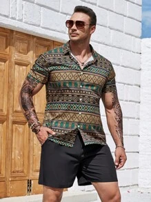 Manfinity Homme Đàn ông cộng In Địa lý Áo sơ mi & Quần short - Nhiều màu - Xem 1