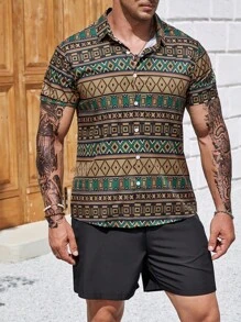 Manfinity Homme Đàn ông cộng In Địa lý Áo sơ mi & Quần short - Nhiều màu - Xem 3