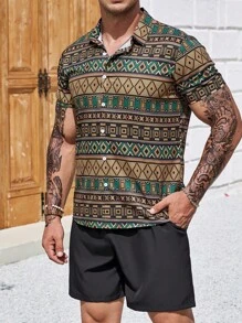 Manfinity Homme Đàn ông cộng In Địa lý Áo sơ mi & Quần short - Nhiều màu - Xem 4
