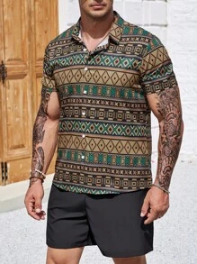 Manfinity Homme Đàn ông cộng In Địa lý Áo sơ mi & Quần short - Nhiều màu - Xem 5