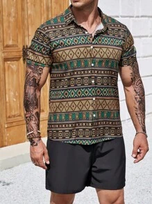 Manfinity Homme Đàn ông cộng In Địa lý Áo sơ mi & Quần short - Nhiều màu - Xem 6