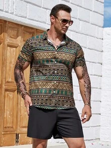 Manfinity Homme Đàn ông cộng In Địa lý Áo sơ mi & Quần short - Nhiều màu - Xem 7