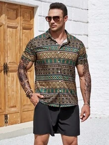 Manfinity Homme Đàn ông cộng In Địa lý Áo sơ mi & Quần short - Nhiều màu - Xem 8