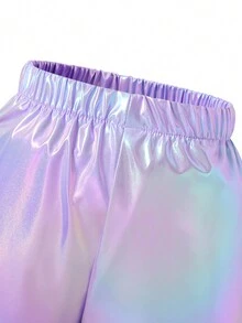 SHEIN 小女童素色吊帶上衣和鐳射襯衫和短褲