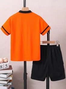 青少年男孩字母印花短袖棒球運動套裝球衣和短褲 2件套